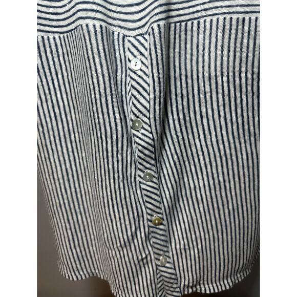 Adrienne Vittadini Women’s Navy White Striped 100% Linen Button Back Top Size 2X - Picture 3 of 6